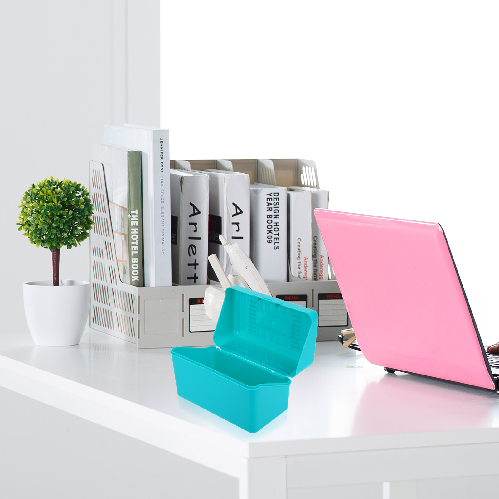 Index Card Holder - 4個入りインデックスカードファイルボックス 厚手の硬質プラスチック製フラッシュカードオーガナイザー 3x5ノートカードホルダー デスクトップ収納ケース 学校・オフィス用