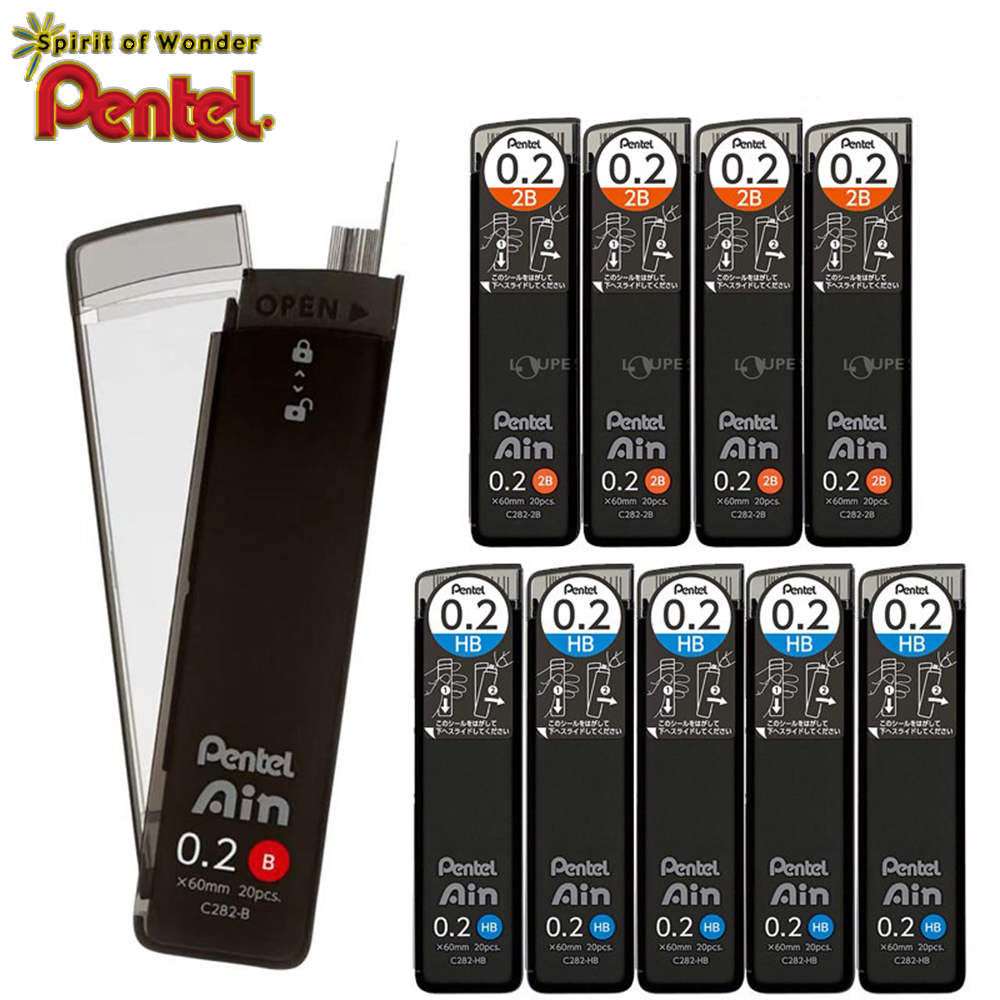 Pentel Pen Energel - 3 ボックス日本ぺんてる芯 C282 0.2 ミリメートルファインスケッチ鉛筆芯描画グローブスケッチ描画シャープペンシル芯文具