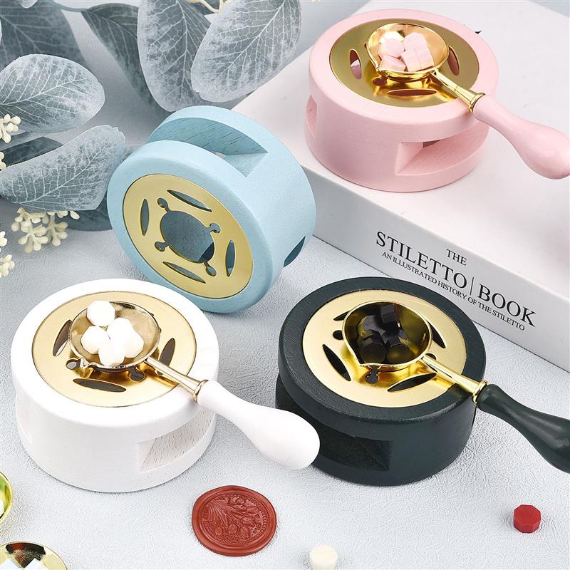 Wax Seal Stamp Set - ワックスシール溶融スプーンセット、ラッカー炉、溶融ビーズポットスティック、ゴム木材ヒーター、クラフト用品